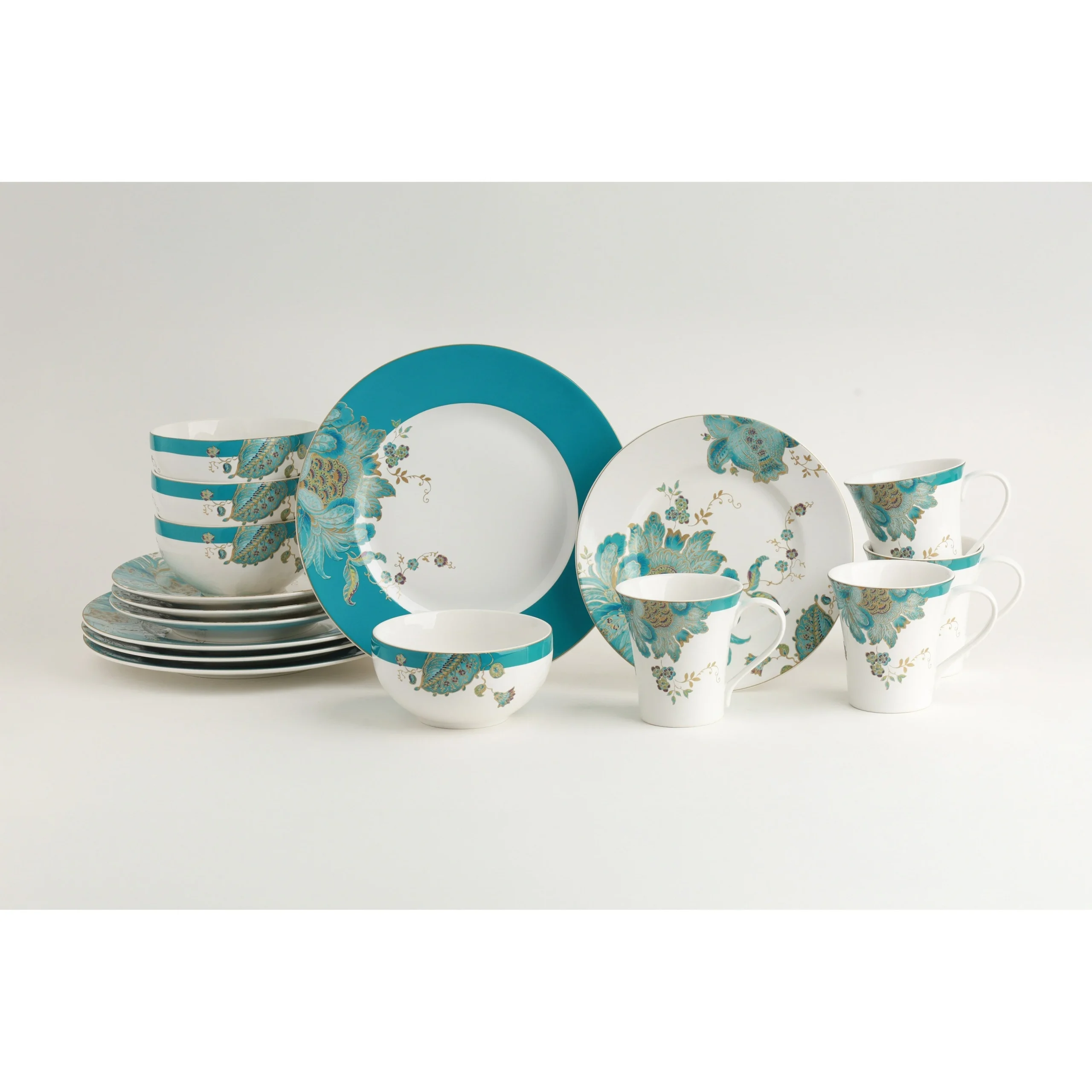 222 Fifth Eliza 16-Piece Porcelain Dinnerware Set, Teal