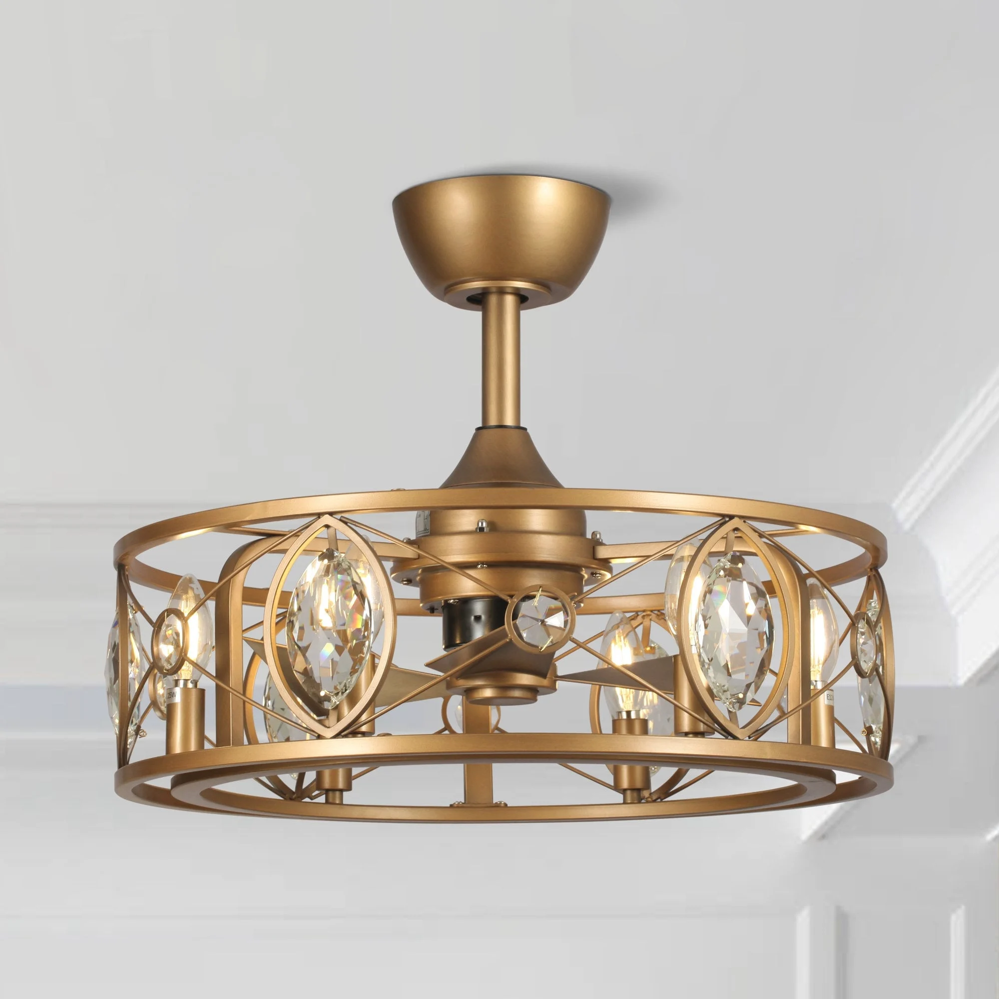 22 Modern Crystal Caged Ceiling Fan Chandelier with Remote