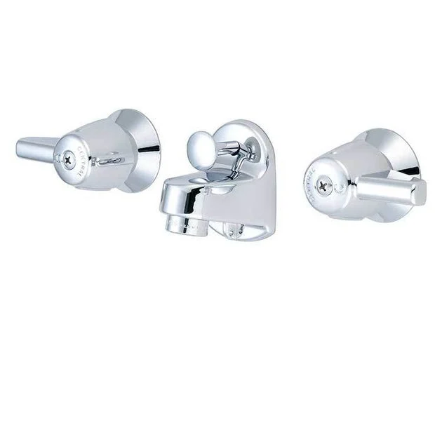 Lavatory Faucet Shelf Back 4 to 6 Inch Spread 2 Lever ADA WaterSense Chrome 1.2 Gallons per Minute Wall Fixed Pop-Up 3 Hole