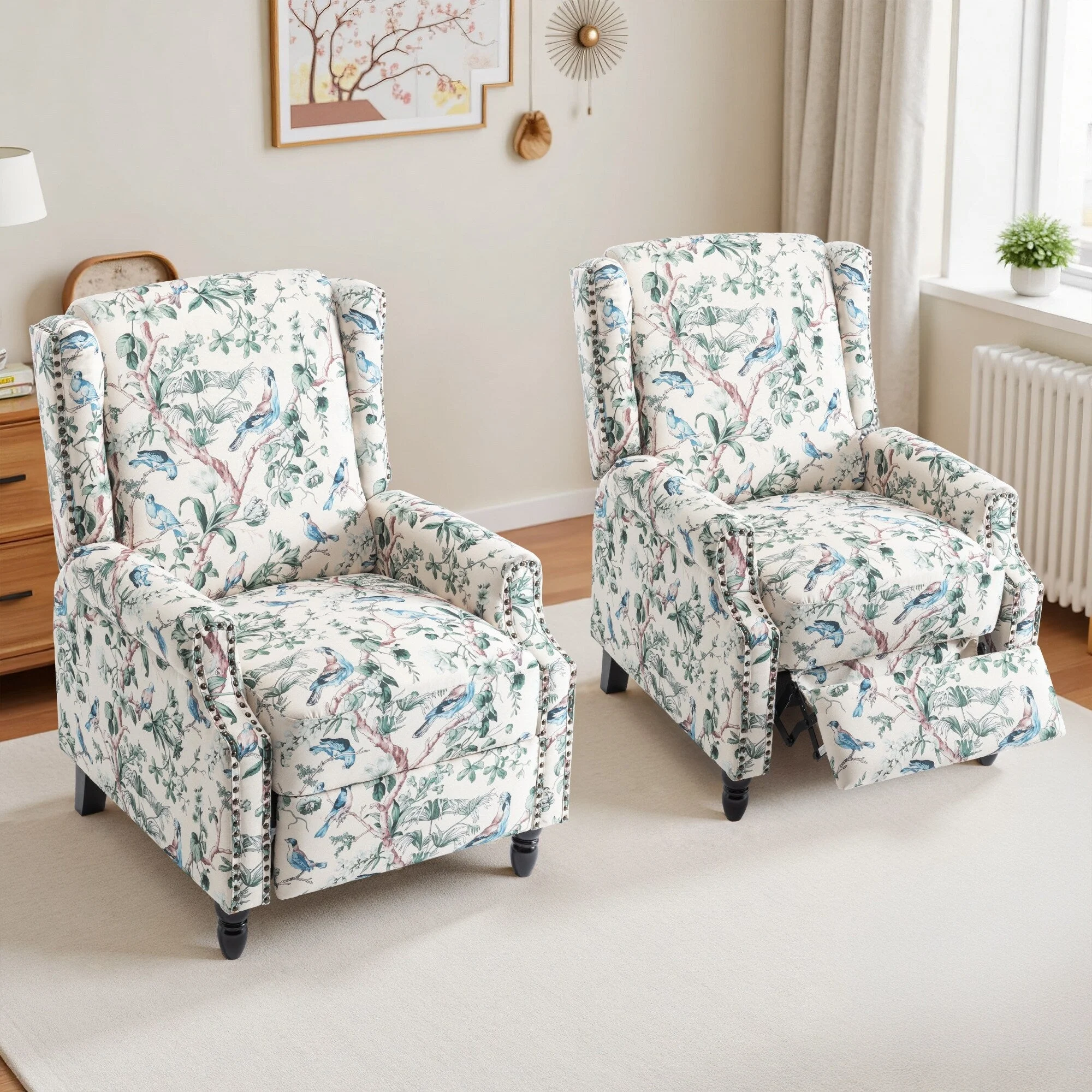 29'' W Vintage Floral Manual Push Back Recliner Chair Set of 2