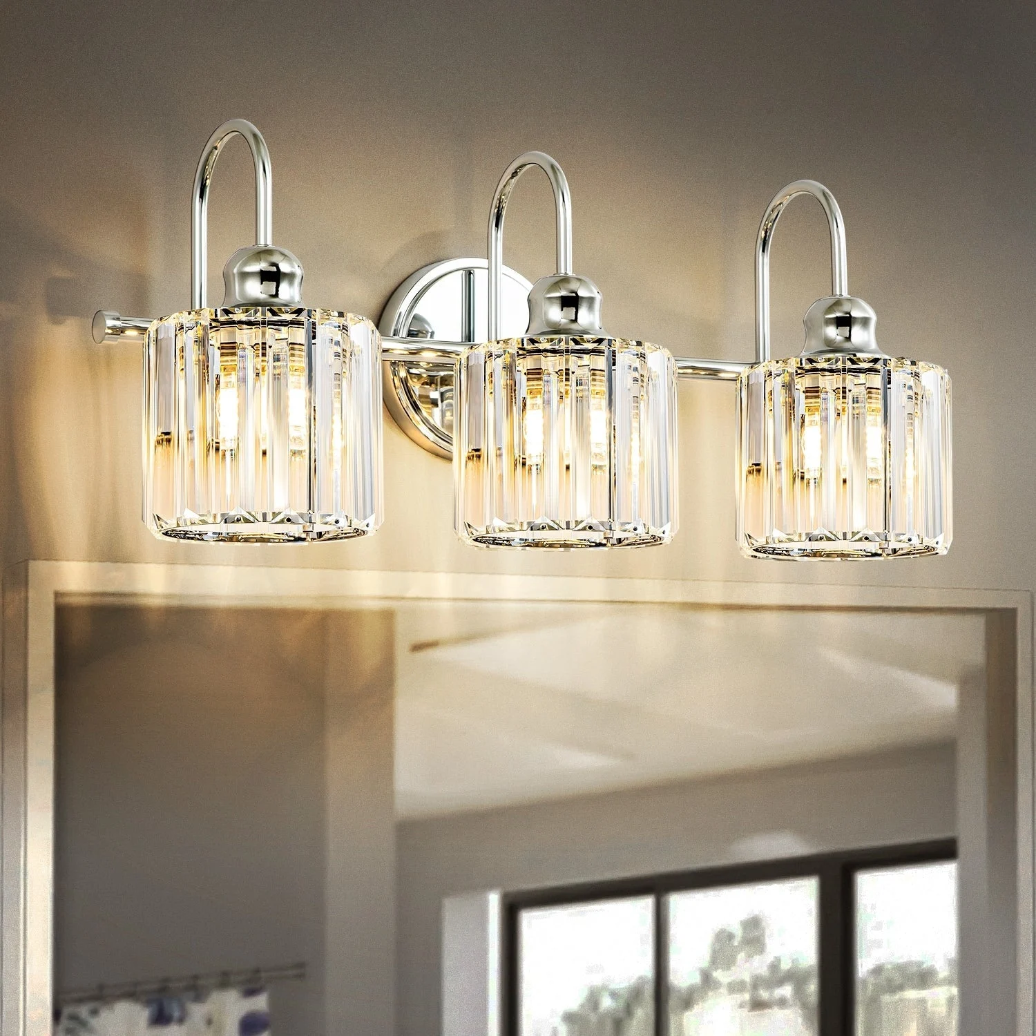 3/4-Light Modern Glam Linear Dimmable Crystal Bathroom Vanity Lights Over Mirror
