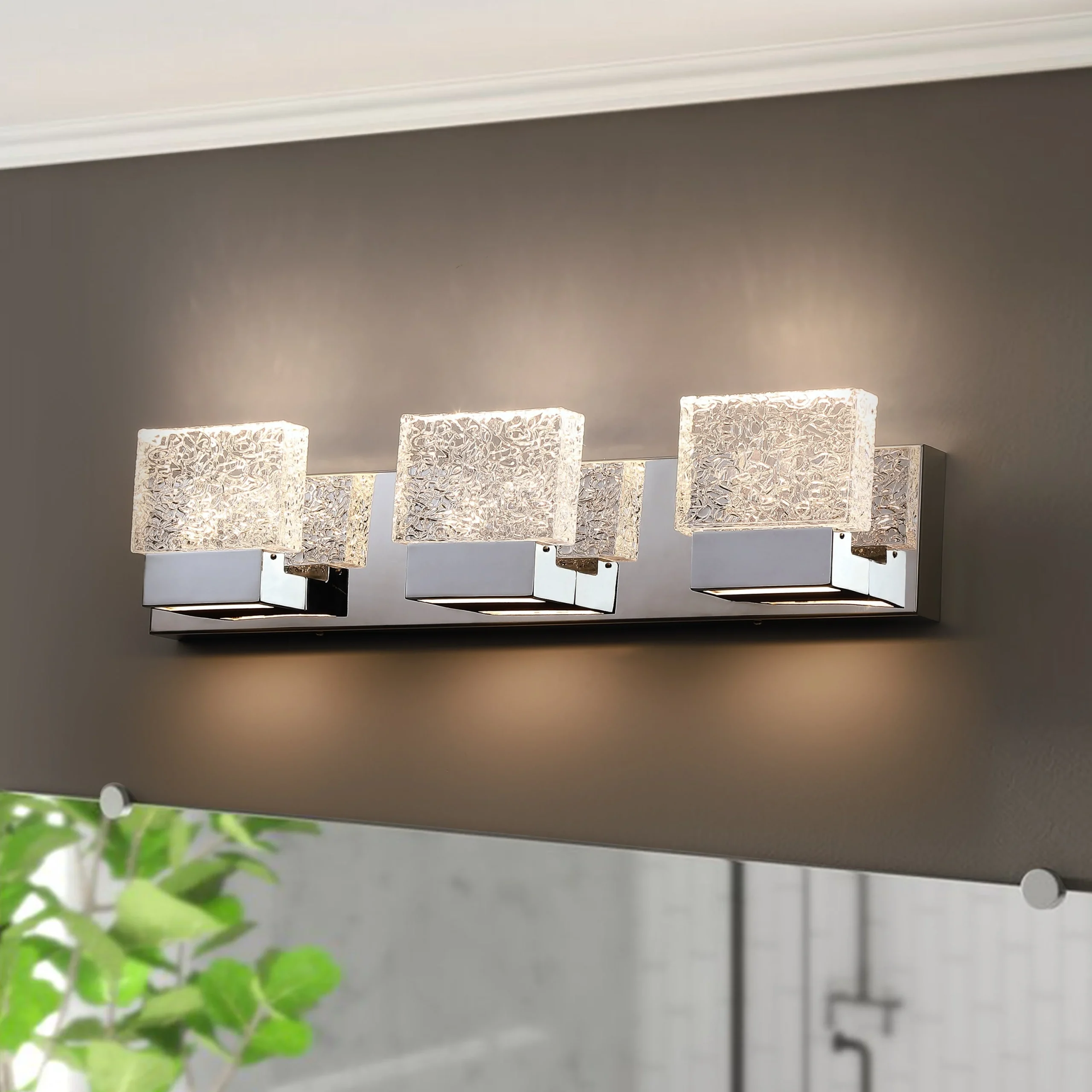C Cattleya Stainless Steel 3000K Integrated LED Vanity Light with Art Glass Shades - Chrome