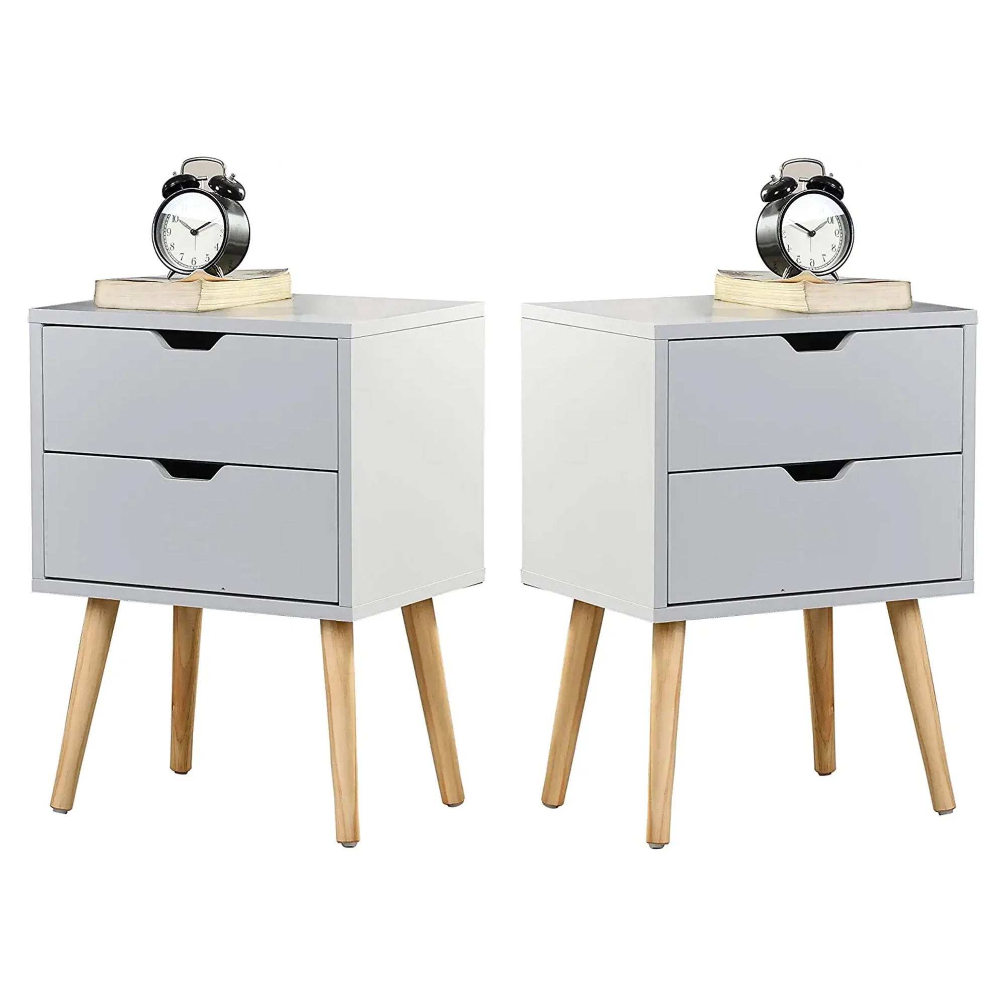 Sweetgo Modern Wooden Nightstand Table with 2 Storage Drawers, White, Set of 2
