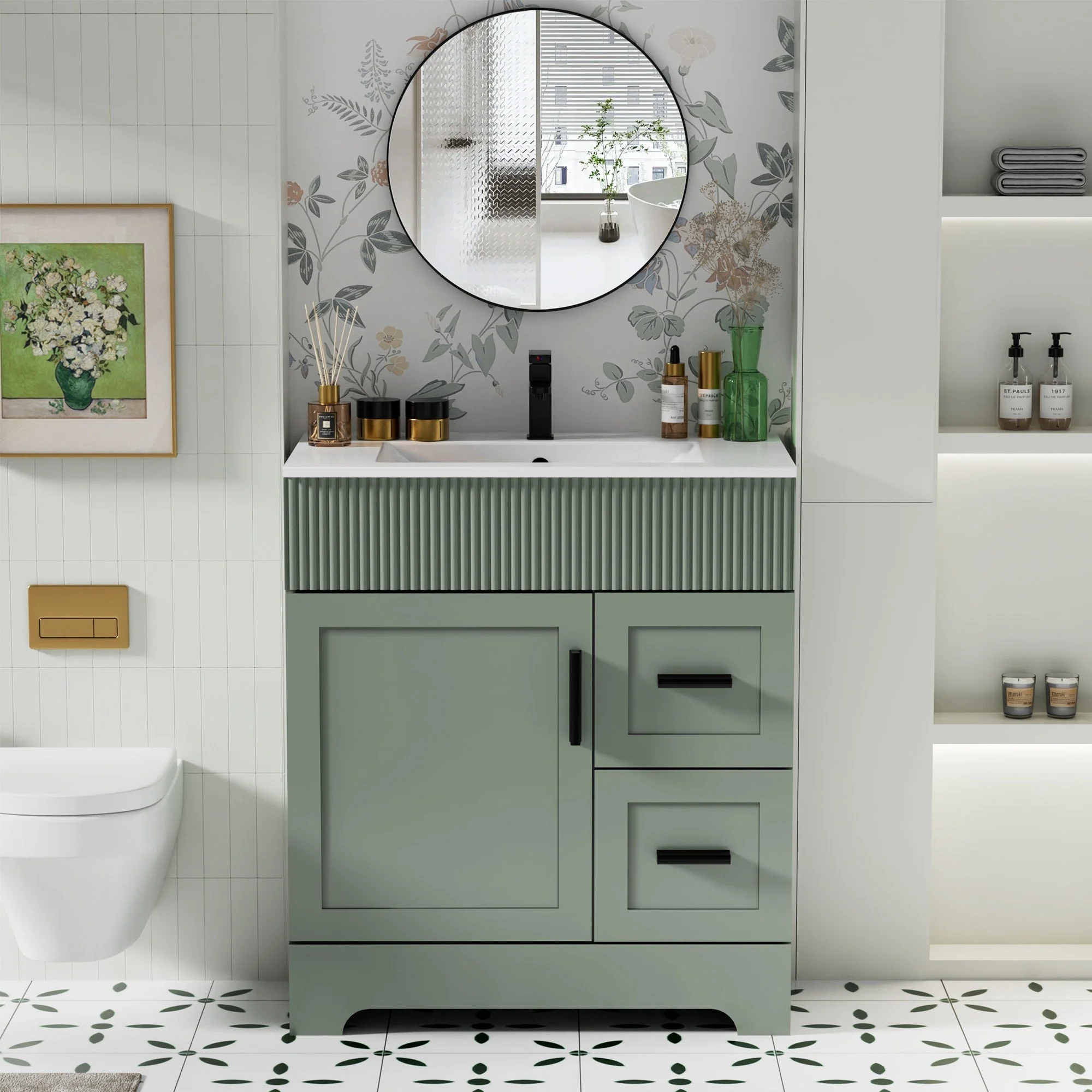 Wavy Line 30/36/48 Bathroom Vanity Set with Sink & Faucet