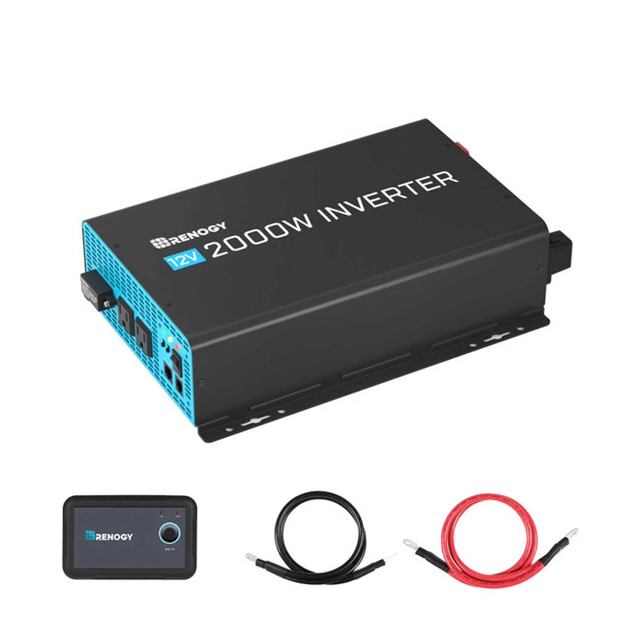 Renogy 2000W 12V Pure Sine Wave Battery Inverter, Remote, New Edition, Black