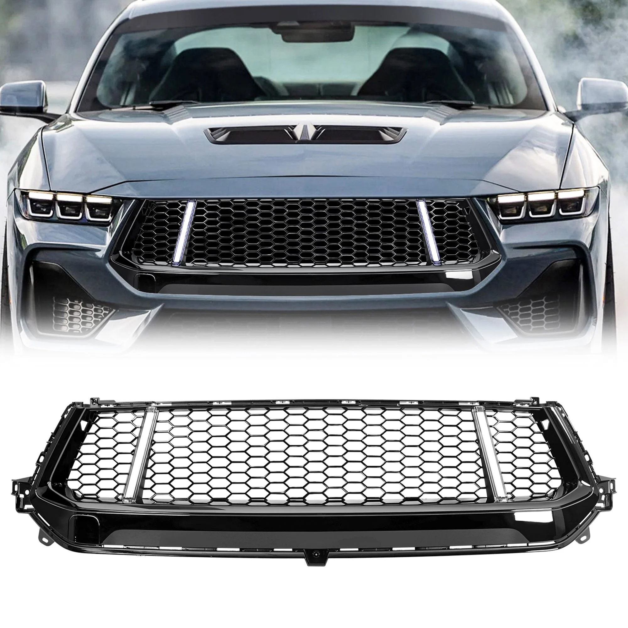 AMERICAN MODIFIED GT Style Front Grille w/LED DRL for 2024+ Mustang EcoBoost/GT
