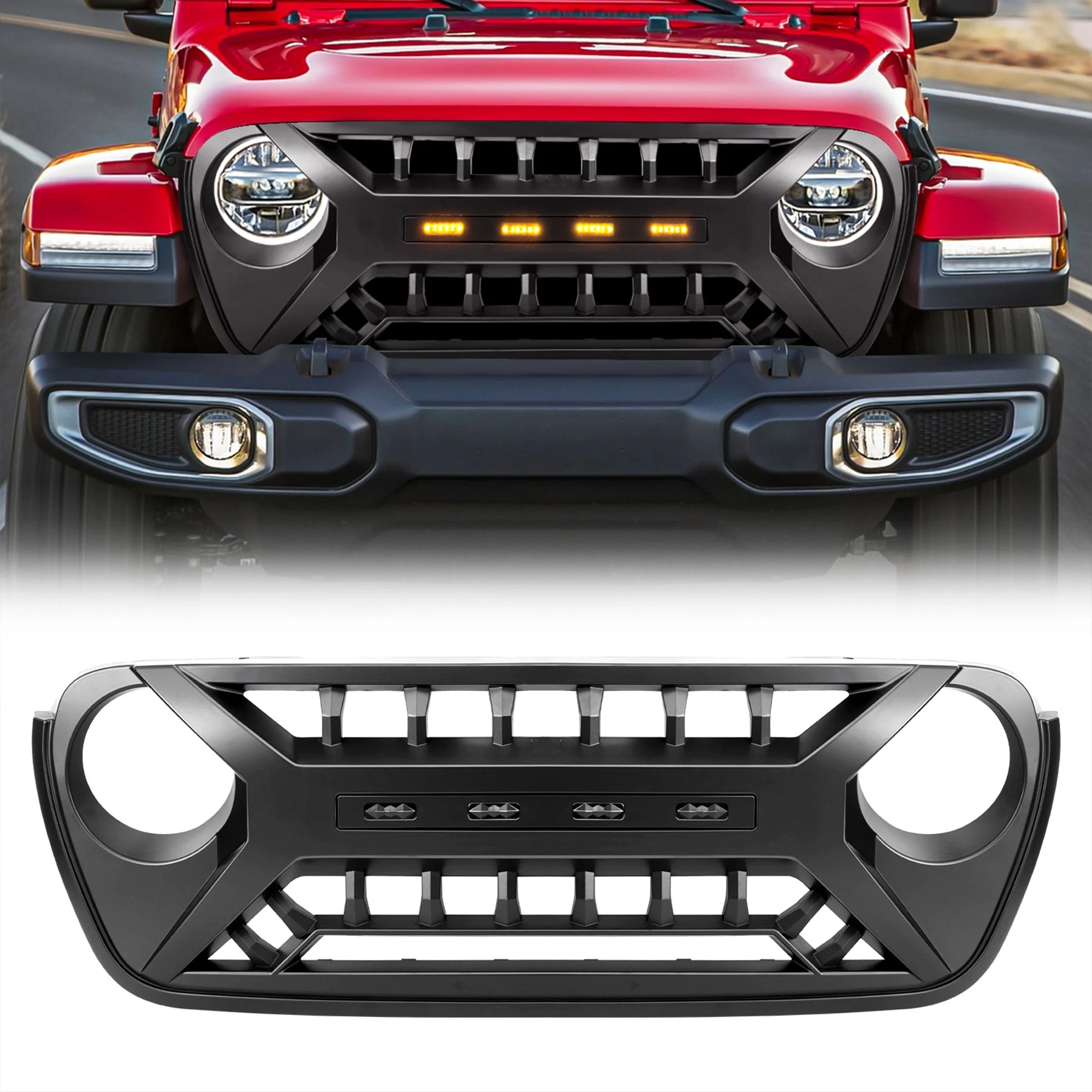 AMERICAN MODIFIED Grille w/Lights for 2018-2023 Jeep Wrangler JL & Gladiator JT