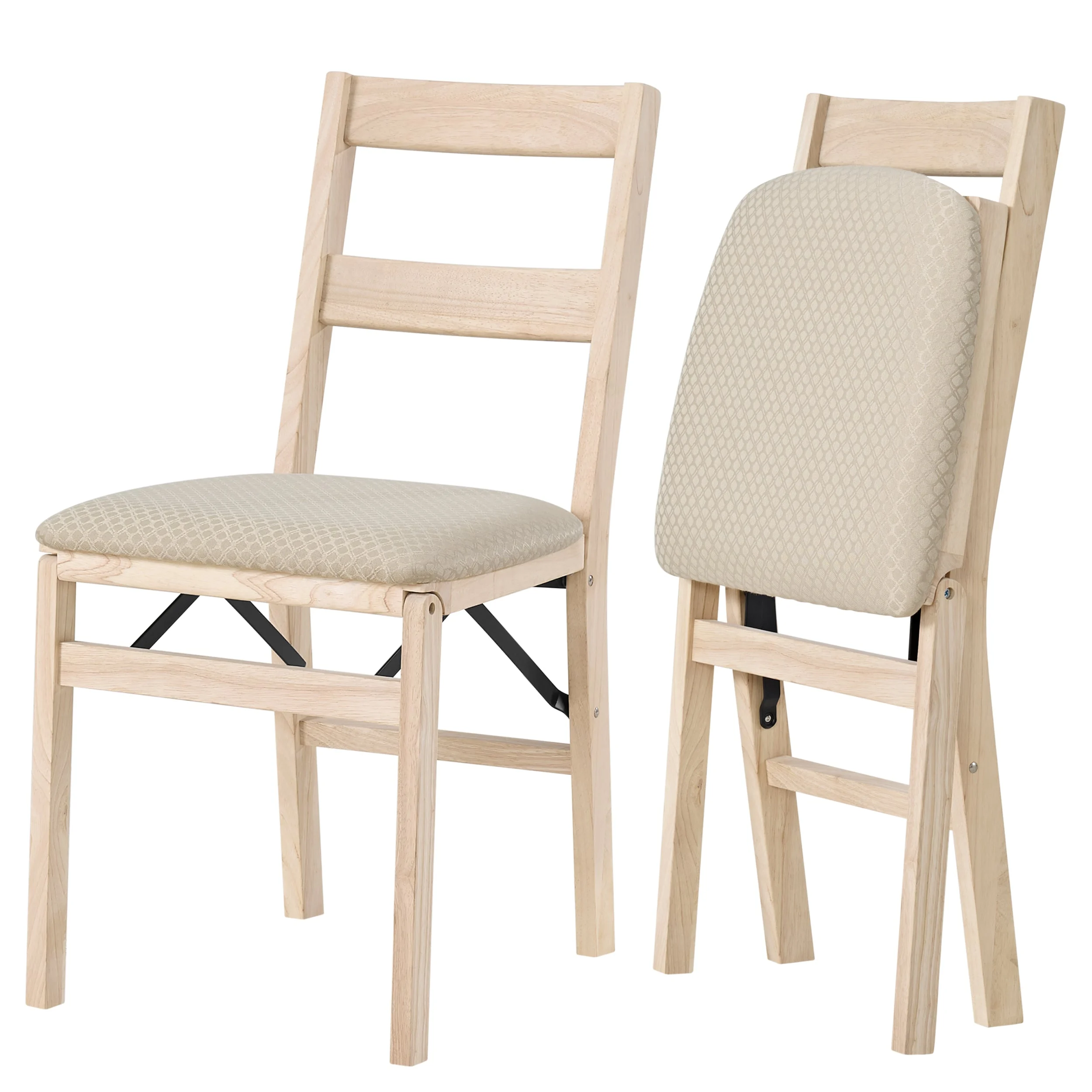 Stakmore Classic Upholstered Seat Solid Folding Chairs, Set of 2, Unfinished