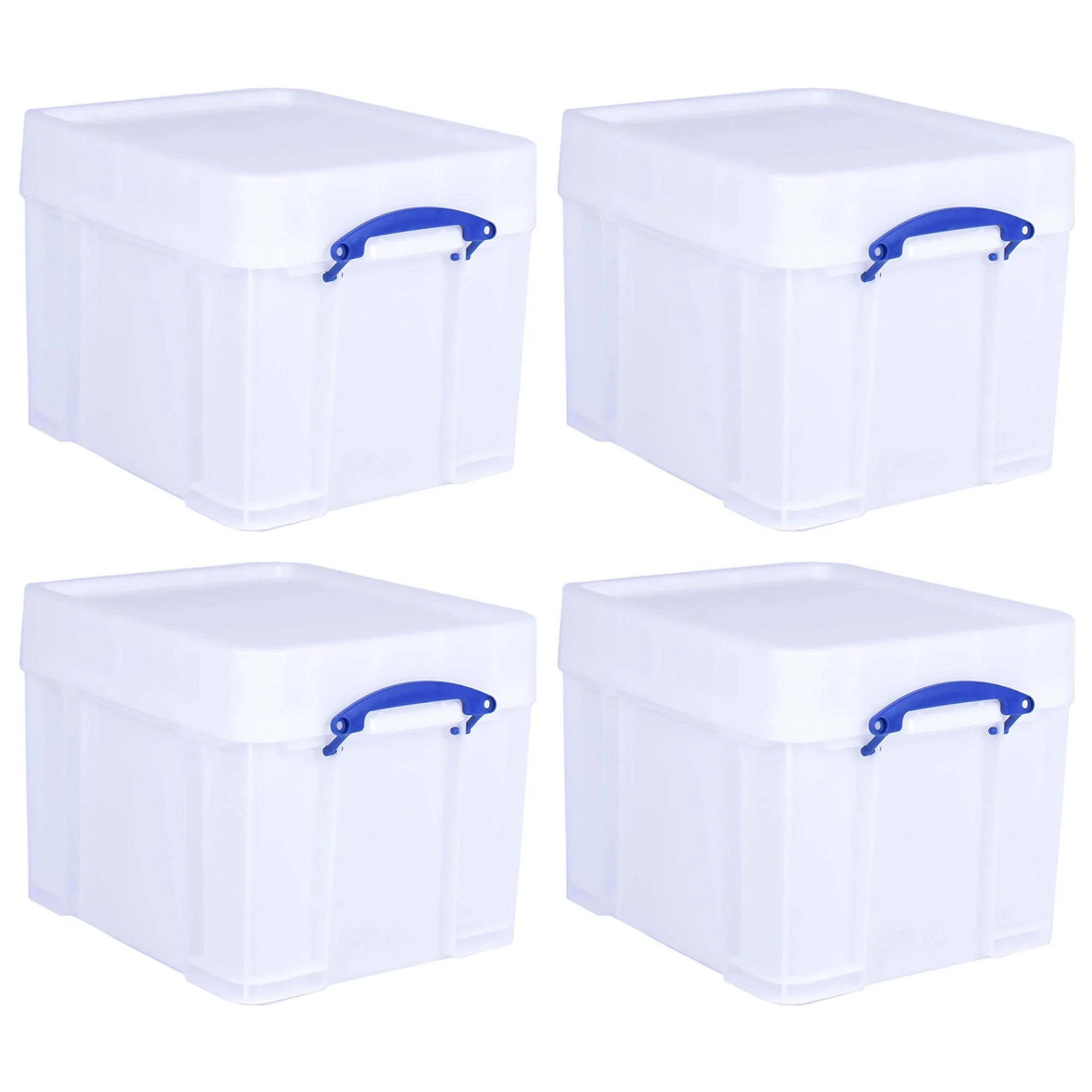 Really Useful Box 35 Liter Extra Strong Plastic Storage Box with XL Lid, 4 Pack