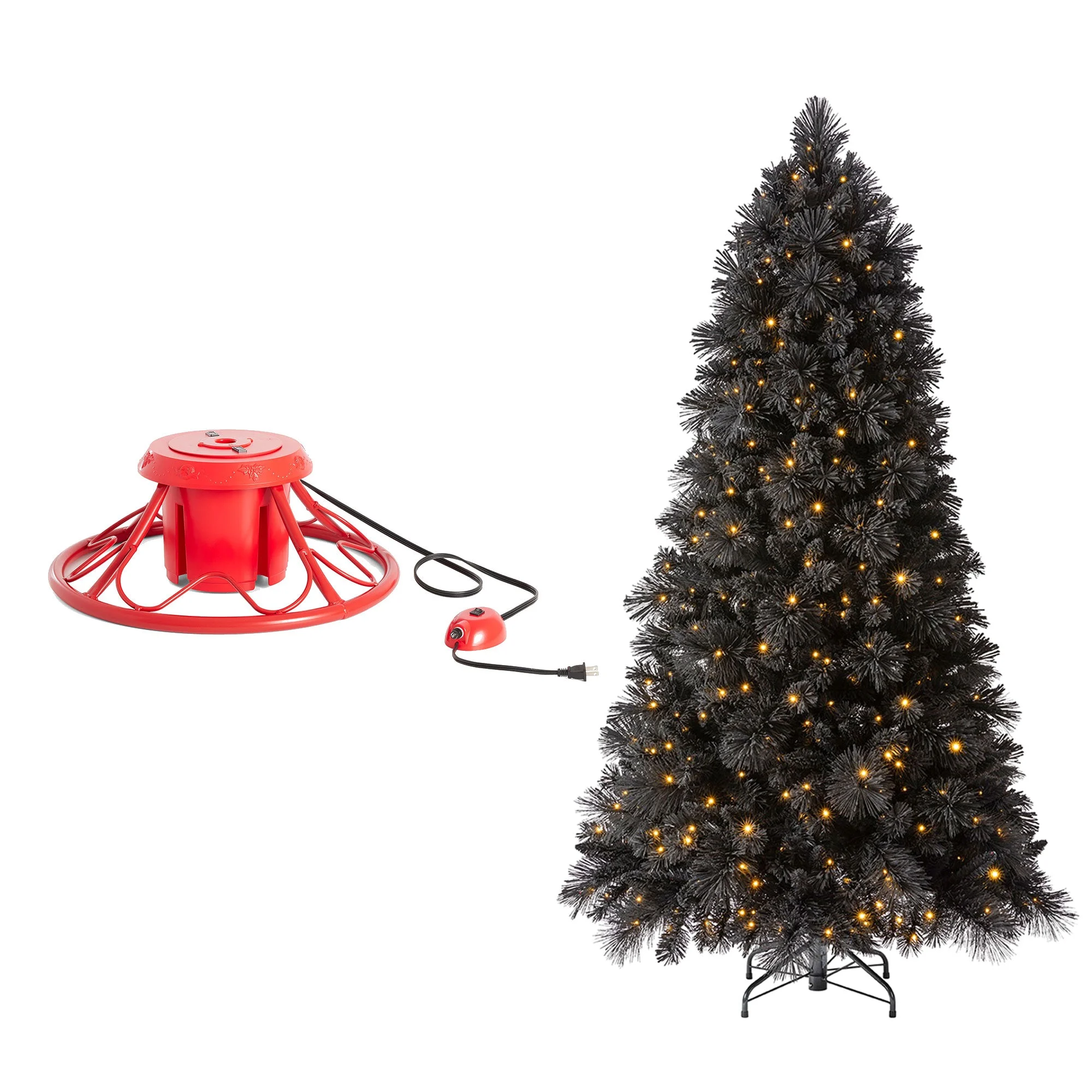 Home Heritage Rotating Tree Stand Base w/ Snowdrift 6.5 Ft Pre-Lit Holiday Tree