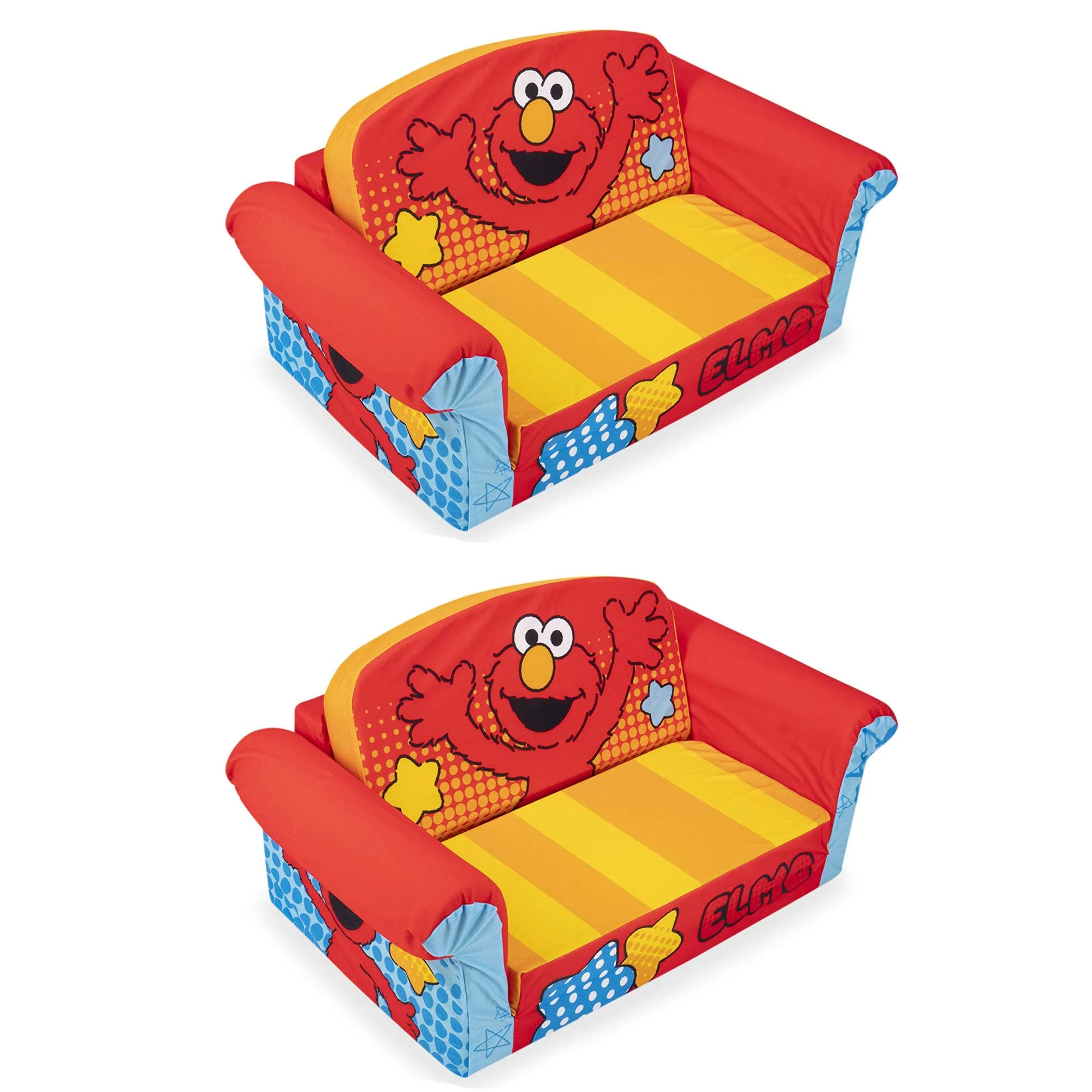 Marshmallow Furniture 2 Pack 2-in-1 Flip Open Foam Sofa Bed, Sesame Street Elmo