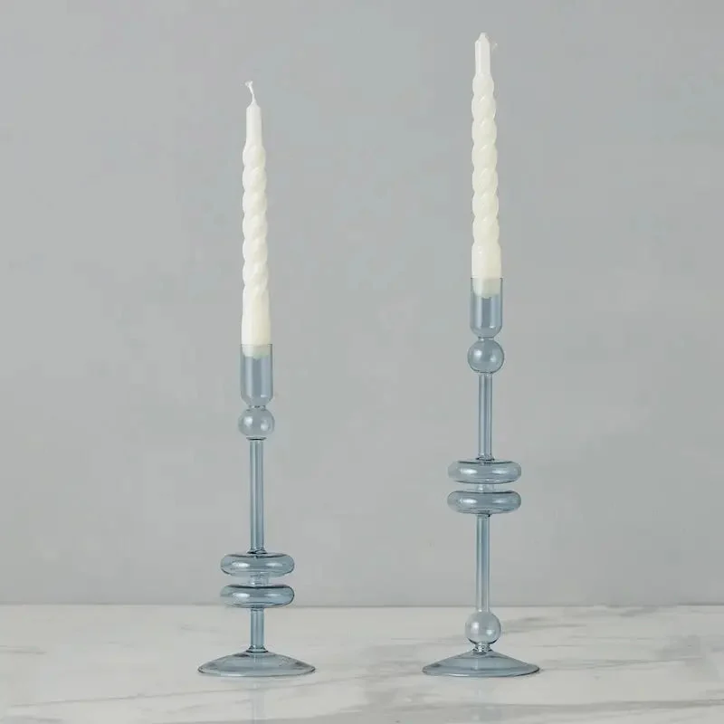 10" Denim Glass Candlestick