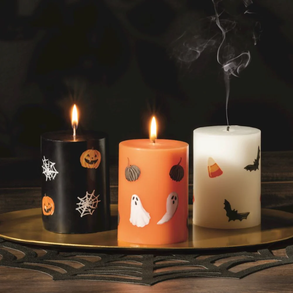 Hand-Painted Halloween Pillar Candle