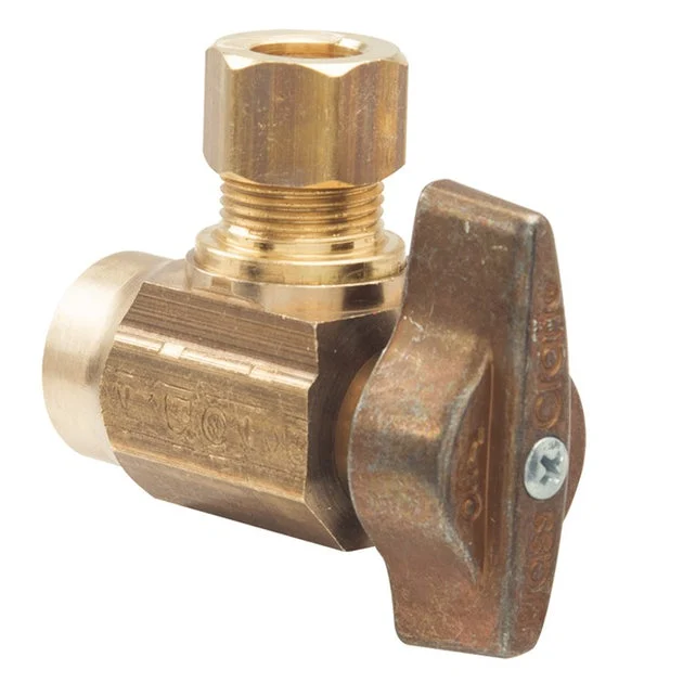 Angle Stop Valve 1/2 x 3/8 Inch Lead Free Brass Rough Brass Quarter Turn Sweat x Compression