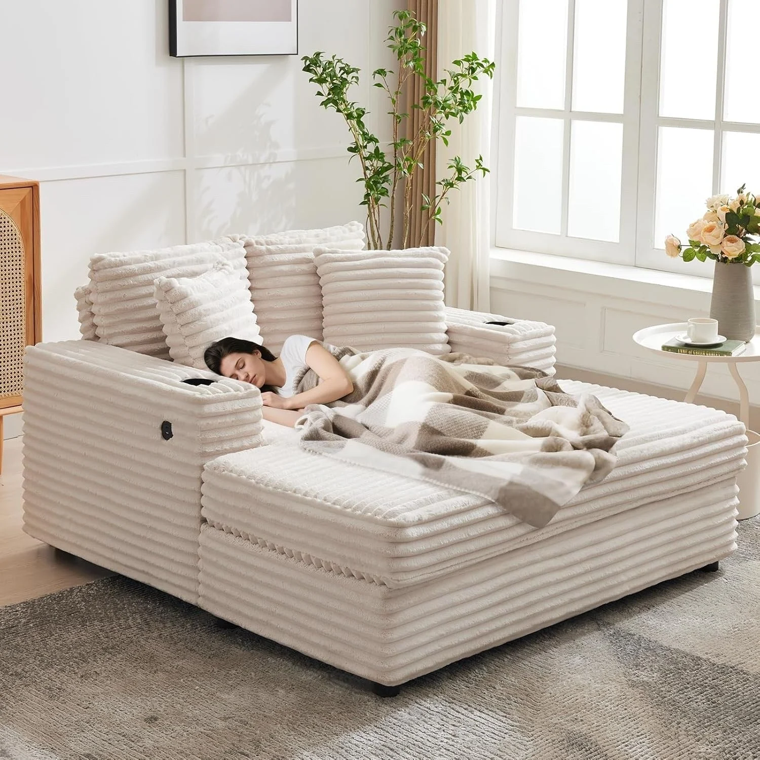 54'' Upholstered Sofa Bed with Pillows and Arms Indoor Oversized Coffee Chair Comfortable Corduroy Sleeper Sofa