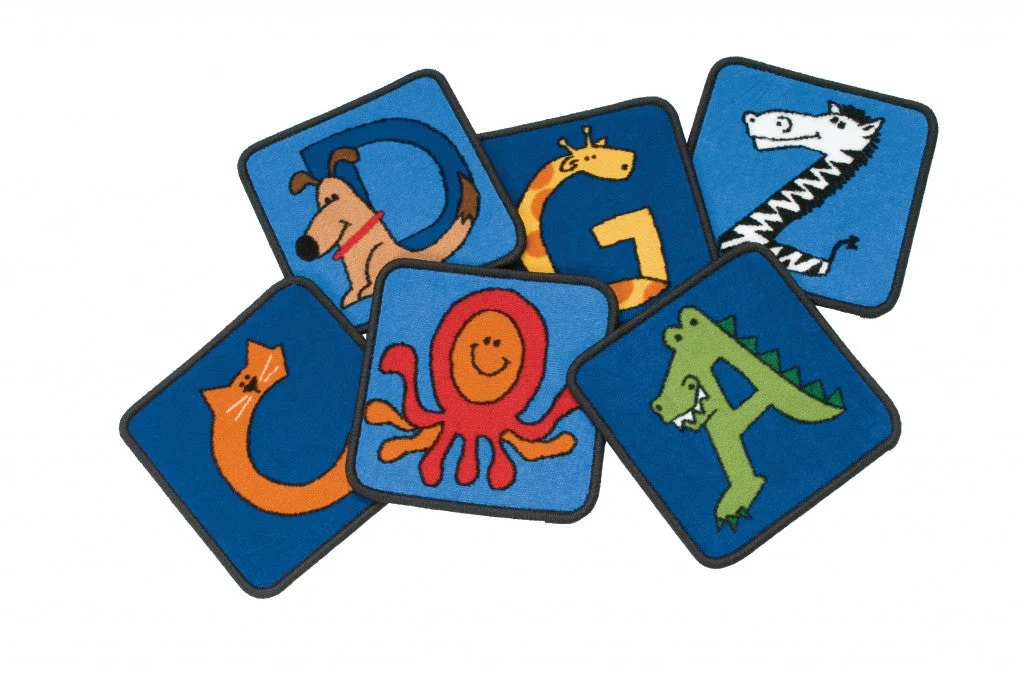 Carpets for Kids A to Z Animal Squares Educational Seating Learning Rug, Set of 26, 12" x 12"