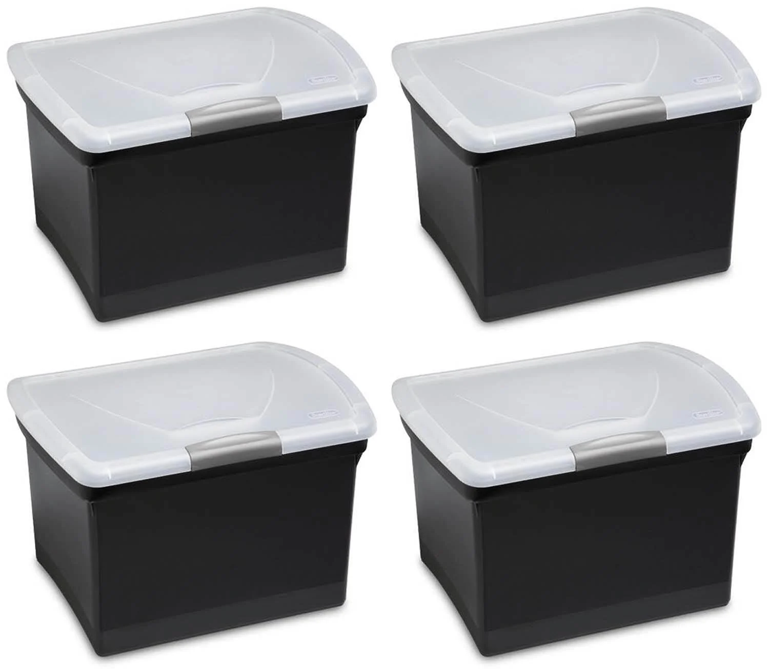 Sterilite Latching Letter Size File Box Clear Lid w/Handle, Black | 18789004