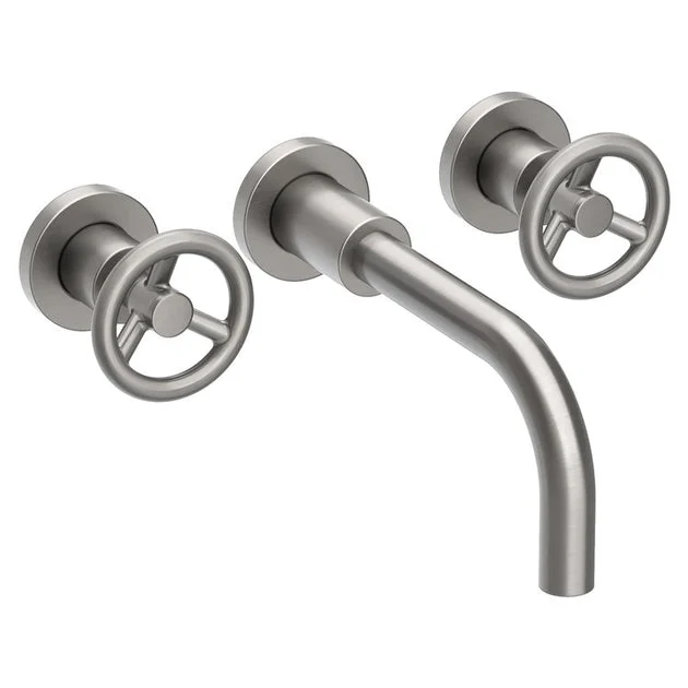 Slater Two Handle Wall-Mount Bathroom Faucet - Stainless Steel PVD