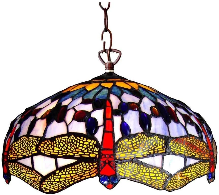 Chloe Lighting CH1049DB18-DH2 Tiffany-Style Dragonfly 2 Light Ceiling Pendant Fixture 18`` Shade