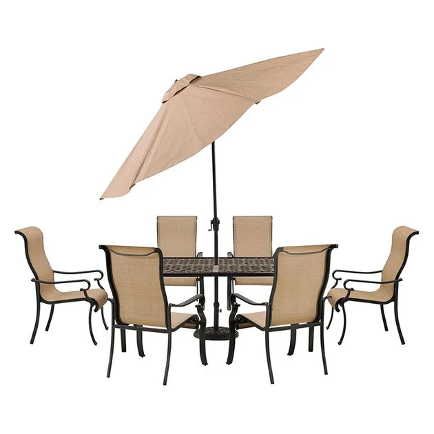 Brigantine Seven-Piece Outdoor Dining Set with Cast Top Table and 9' Umbrella