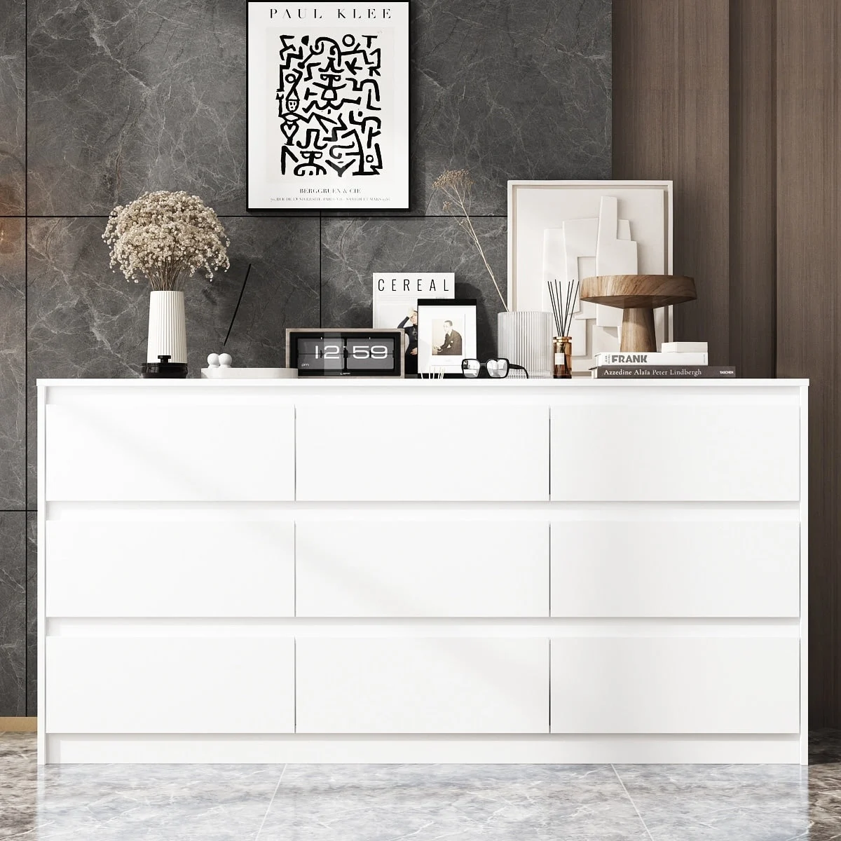 63W 9 Drawer Dresser Accent Dresser for Living Room Bedroom Chest
