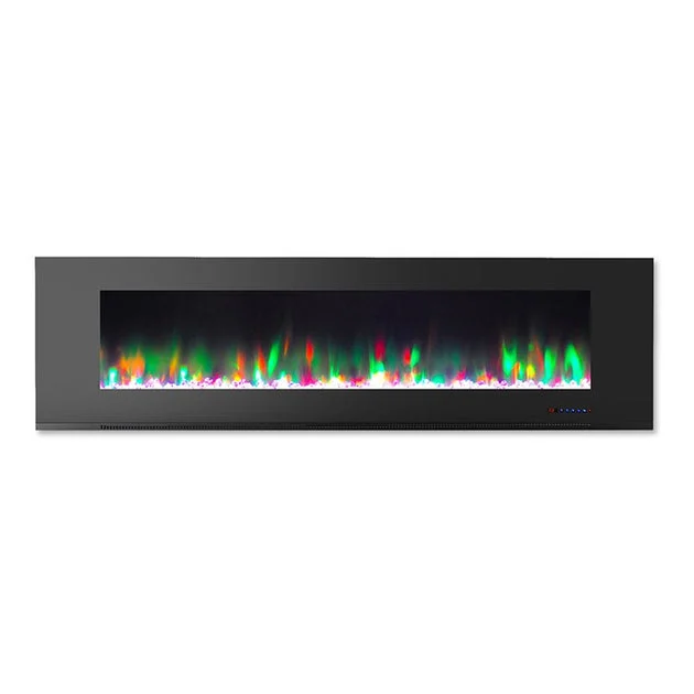 Electric Fireplace Wall Mount Black 72 Inch Includes Crystals Glass 2 Settings