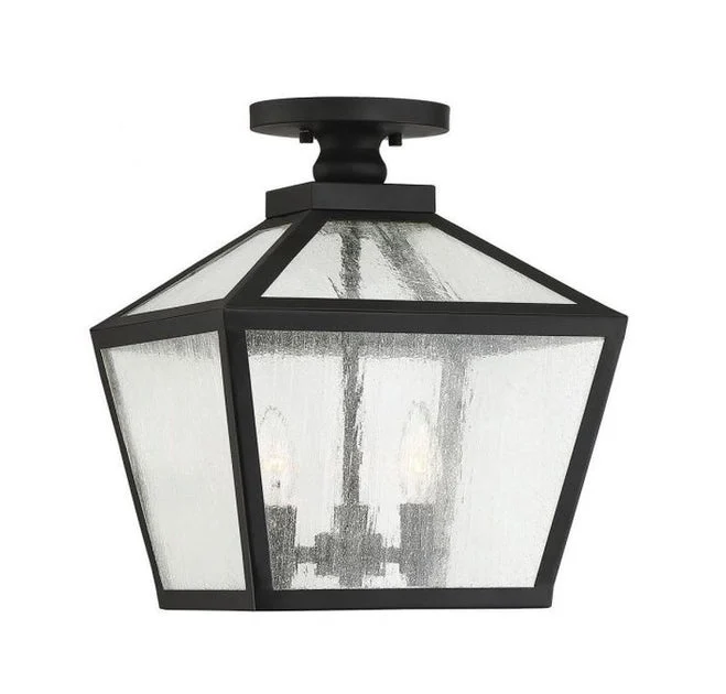 Woodstock Three-Light Outdoor Flush Mount Ceiling Fixture Lantern