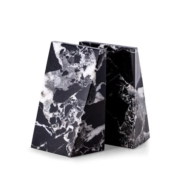 Black Zebra Marble Wedge Bookends