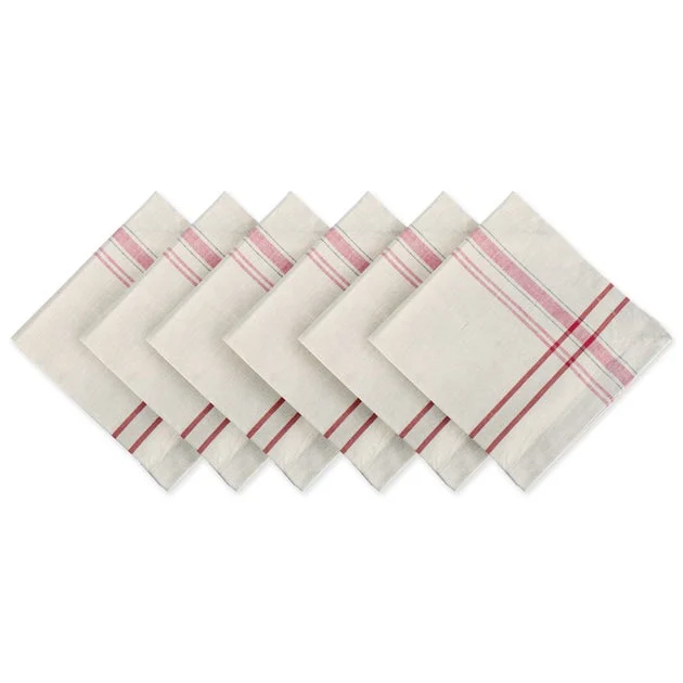 DII Red French Stripe 20" x 20" Napkins Set of 6