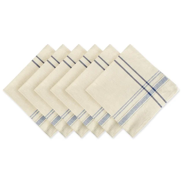 DII Nautical Blue French Stripe 20" x 20" Napkins Set of 6