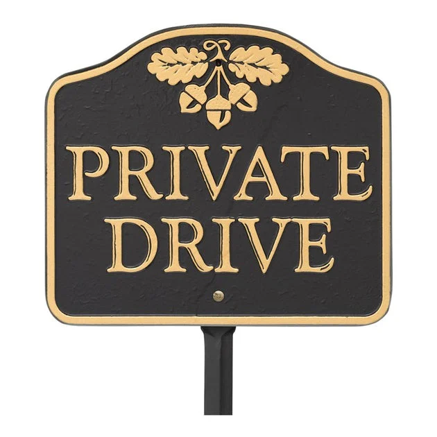 Private Drive Cast Aluminum Wall/Lawn Sign -Black/Gold