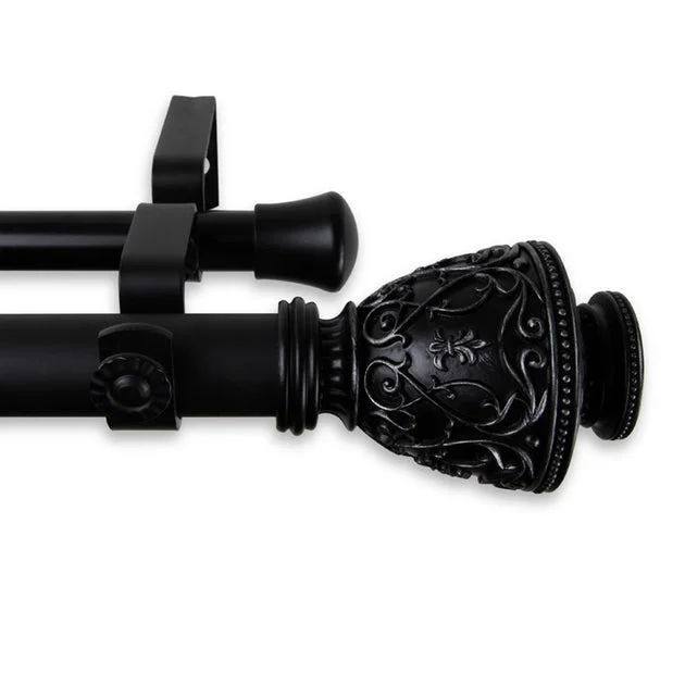 Verona Double Curtain Rod 1" Diameter x 48" - 84" Long - Black