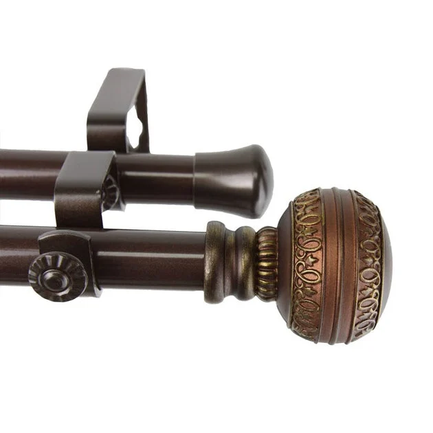 Margo Double Curtain Rod 13/16" Diameter x 28" - 48" Long - Cocoa