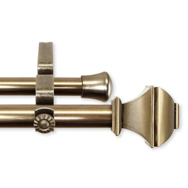 Martin Double Curtain Rod 13/16" Diameter x 48" - 84" Long - Antique Brass