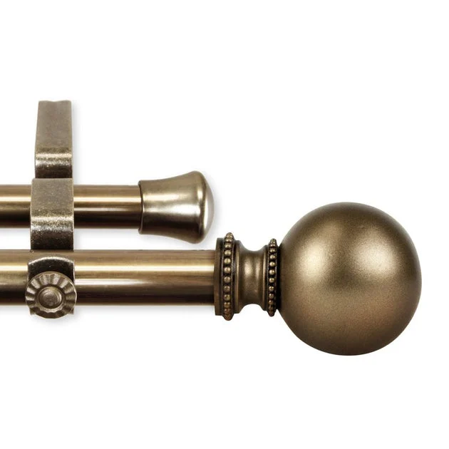 Bigby Double Curtain Rod 13/16" Diameter x 28" - 48" Long - Antique Brass
