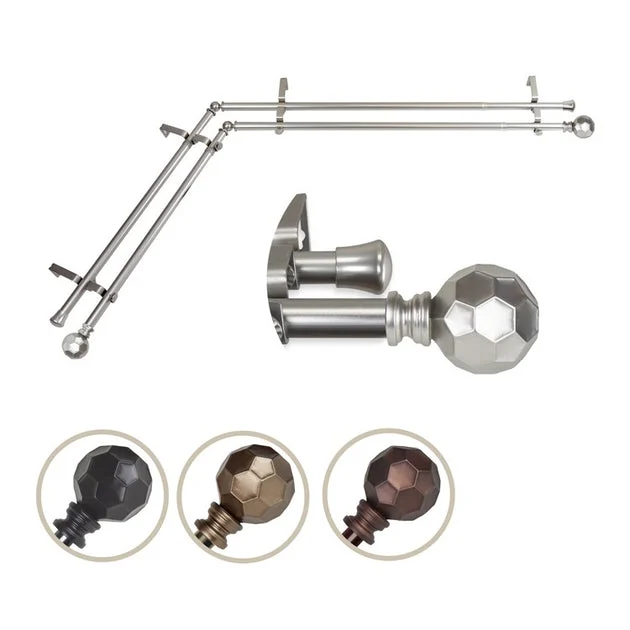 Juliette Corner Window Double Curtain Rod 13/16" Diameter x 48" - 84" Long - Satin Nickel