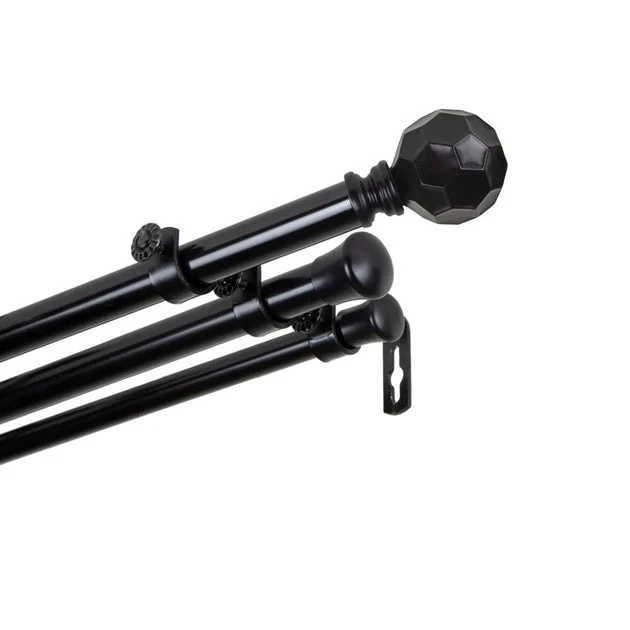 Juliette Triple Curtain Rod 13/16" Diameter x 66" - 120" Long - Black