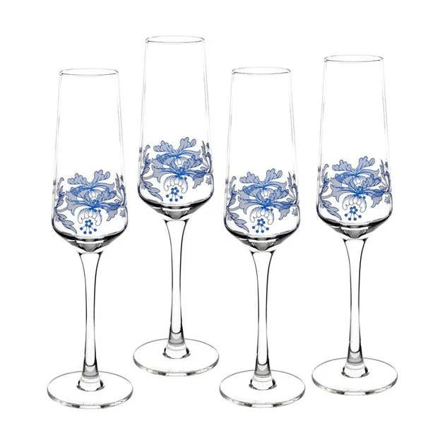 Spode Blue Italian Champagne Flutes Set of 4