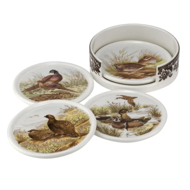 Spode Woodland Four-Piece Ceramic Coasters with Holder