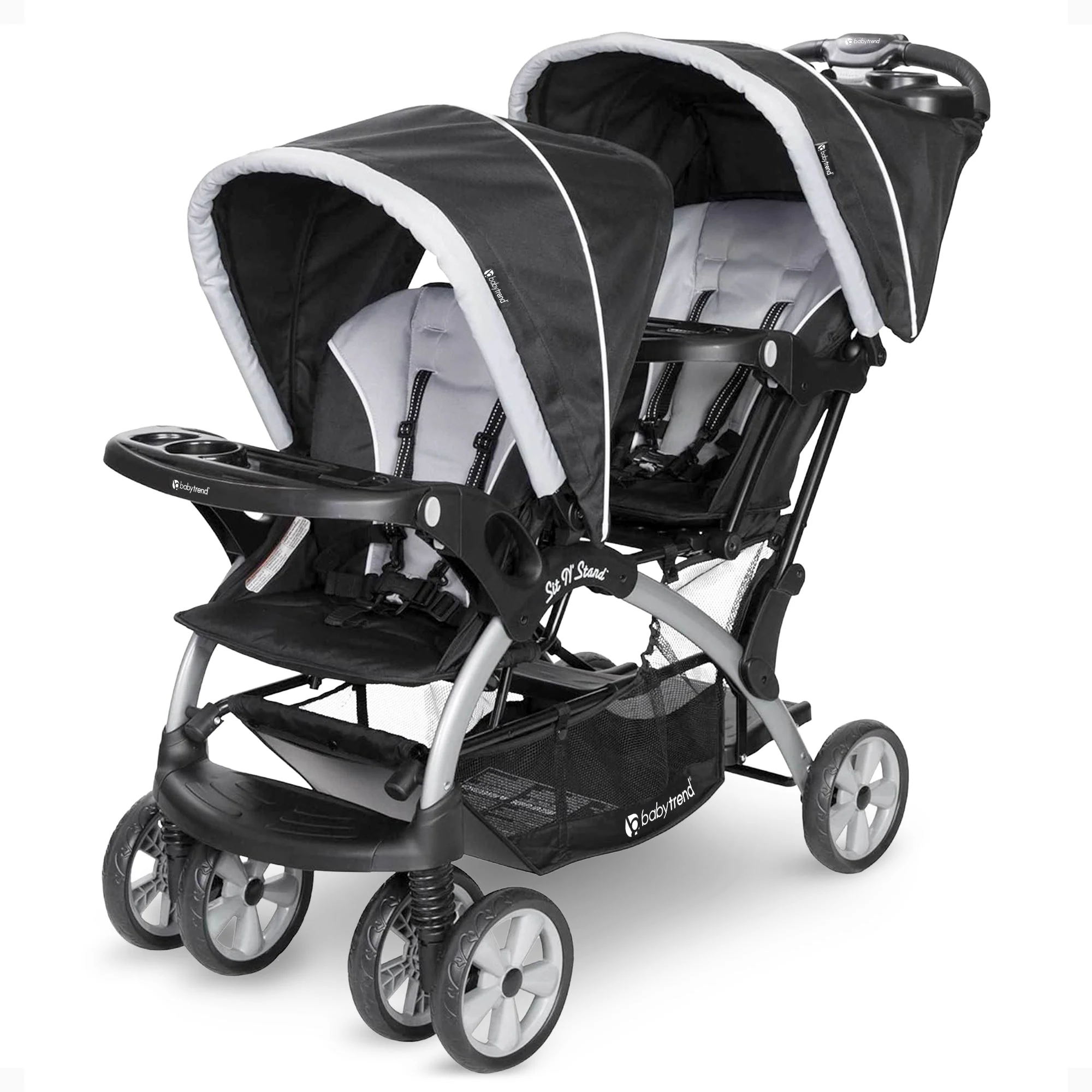 Baby Trend Sit N' Stand Easy Fold Travel Toddler & Baby Double Stroller, Stormy