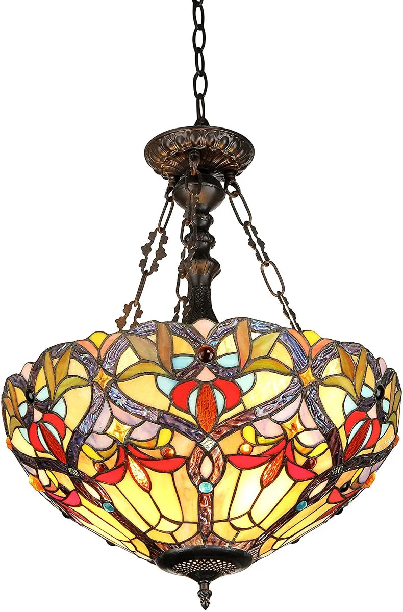 Byron, Tiffany-Style Victorian 2 Light Inverted Ceiling Pendent 18`` Shade