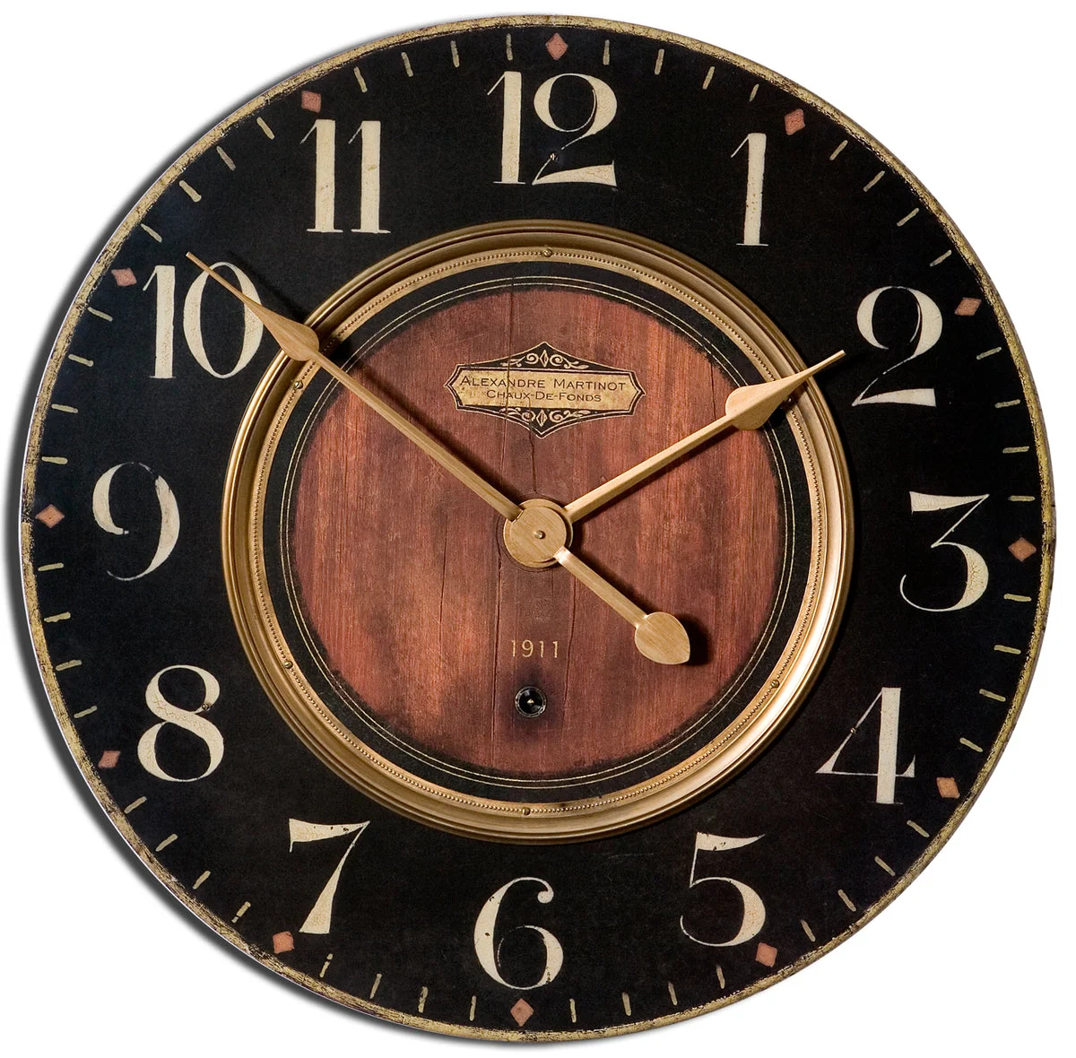 Uttermost Alexandre Martinot 23" Wall Clock – Round MDF & Brass Frame, Antique Style, 22.5"x22.5"x2"