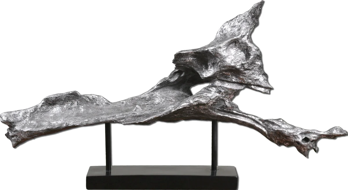 Uttermost Cosma Antiqued Metallic Silver Sculptural Decor with Matte Black Stand – 27" Wide Statement Accent