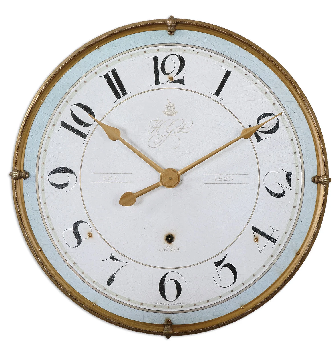 Uttermost Torriana 31.5" Wall Clock – Antique Metal Overlay, Distressed MDF Frame, Roman Numerals