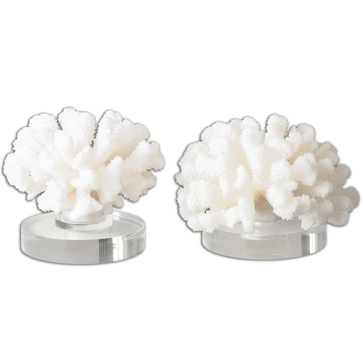 Uttermost Coastal Coral Sculpture Set – Cream Resin with Crystal Base