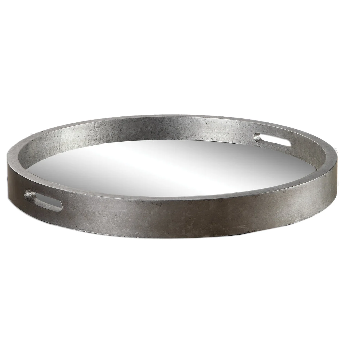 Uttermost Bechet Silver Round Tray – Antique Mirror Accent for Tabletop Styling