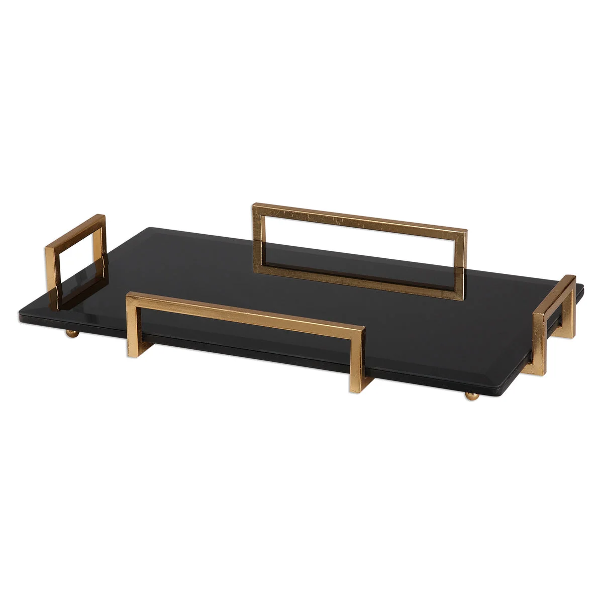Uttermost Gold and Black Tray – Ettore Beveled Glass Accent by Grace Feyock