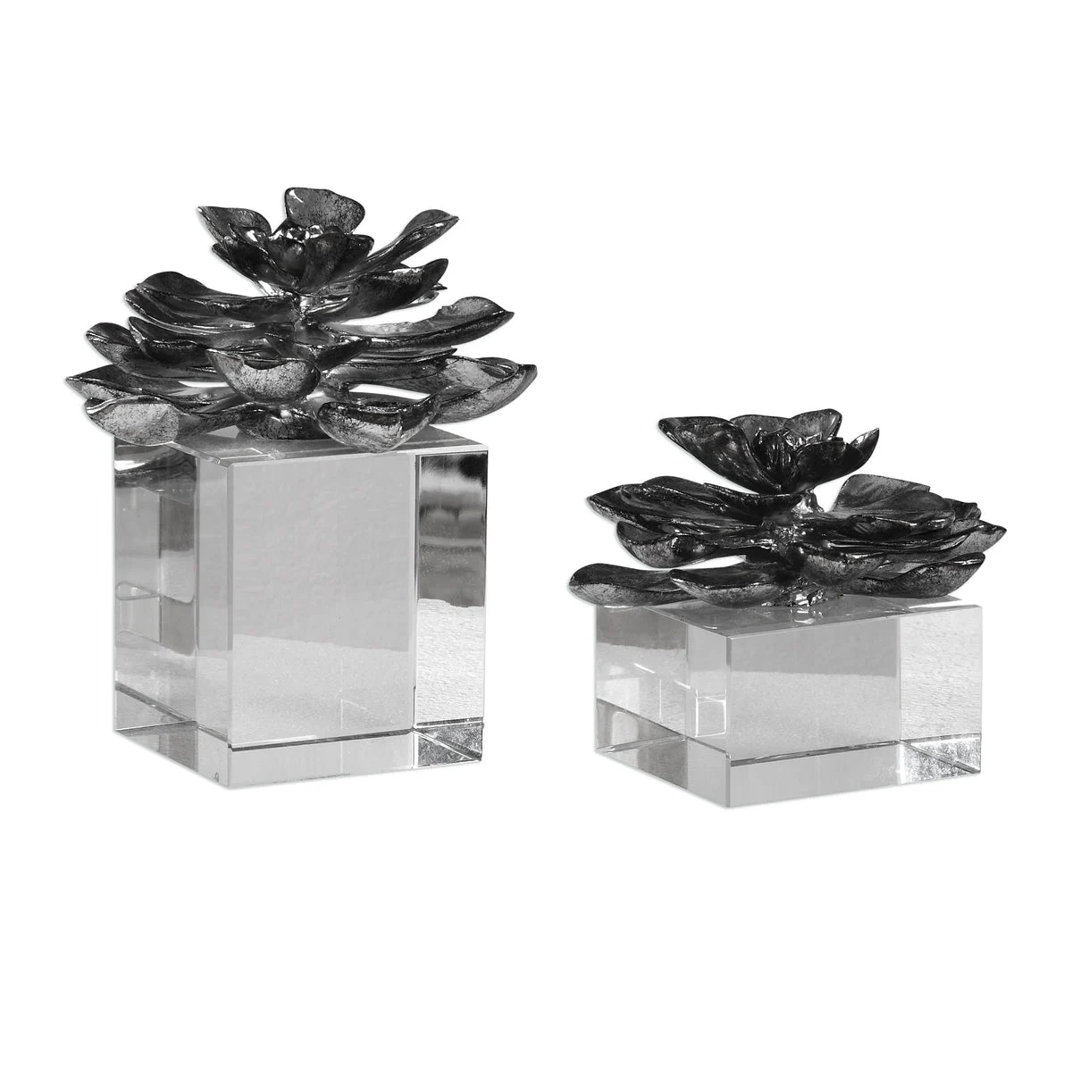 Uttermost Modern Zen Lotus Sculptures – Set of Two Silver Blooms for Indoor Display