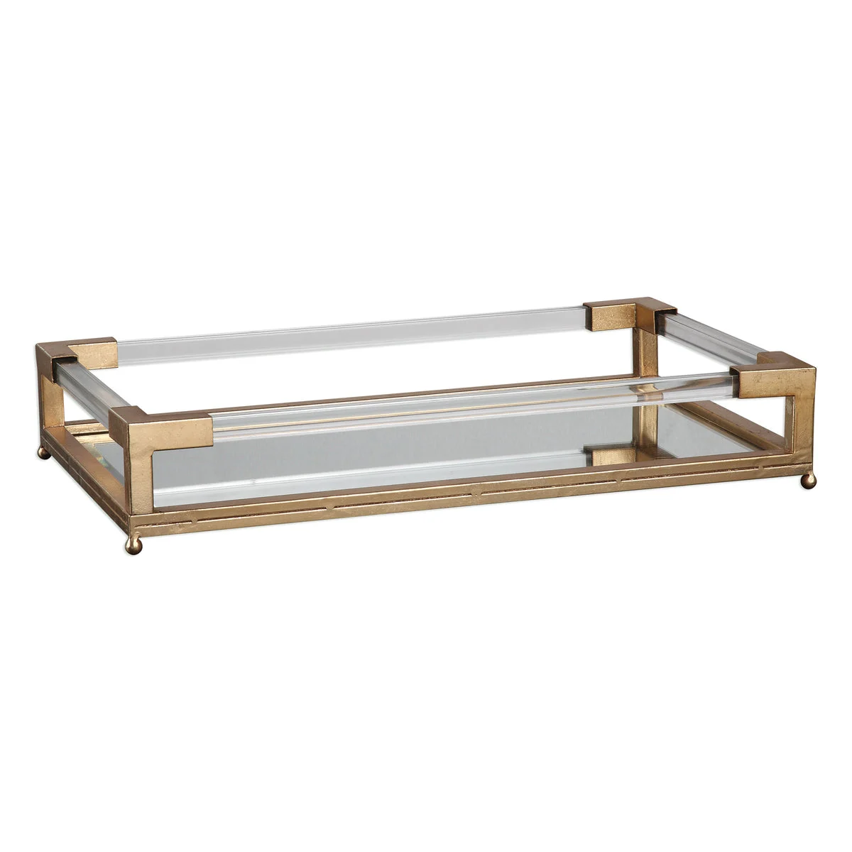 Uttermost Designer Acrylic & Gold Mirrored Tray – Transitional Serving or Display Piece