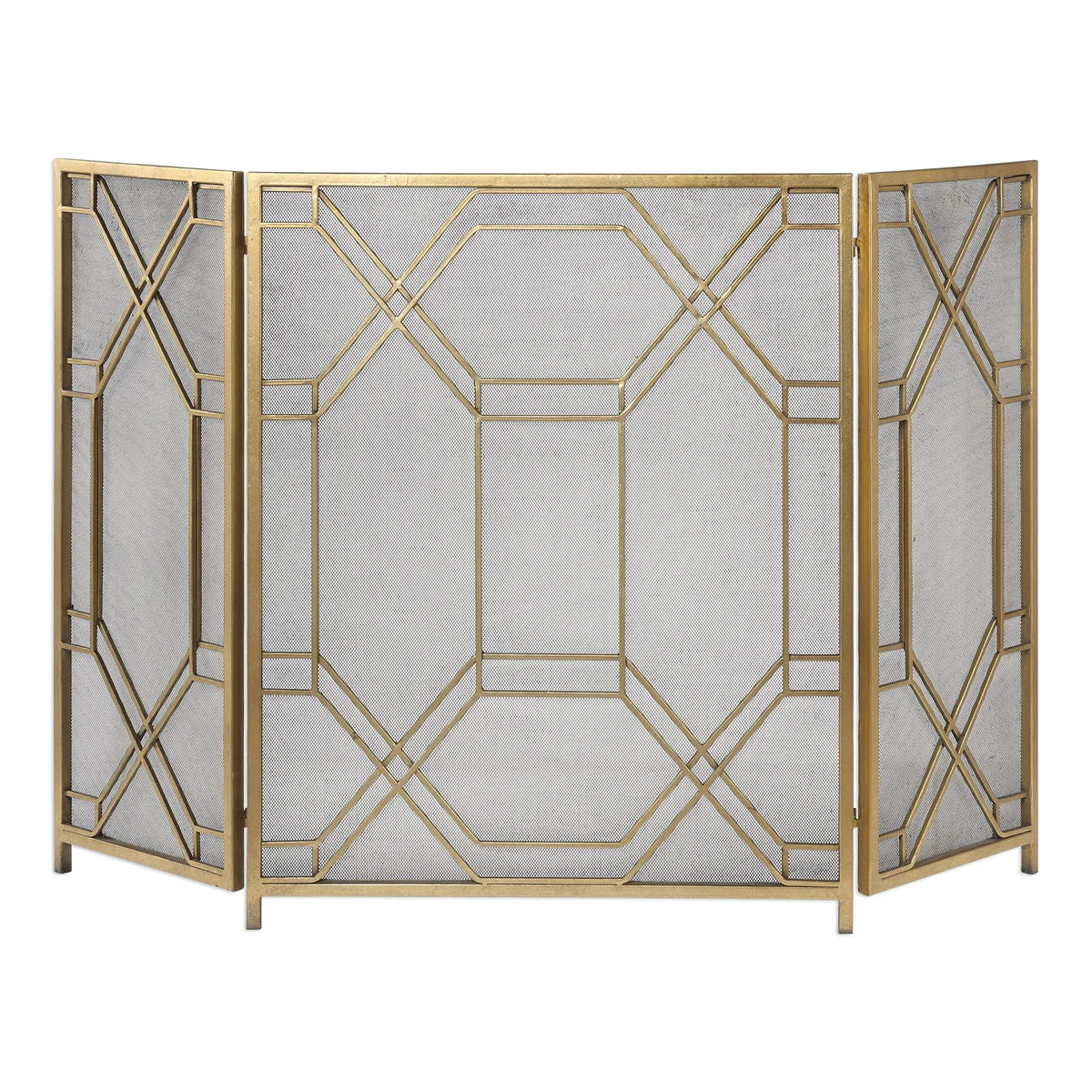 Uttermost Forged Iron Fireplace Screen – Antique Gold Leaf Finish